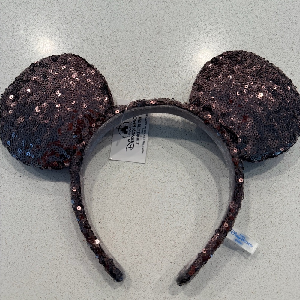 Glittery Sequin Mouse Ears Headband - Black